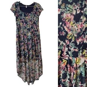 XHILARATION Women’s asymmetric Dress Multi Floral Print Lace Size Medium